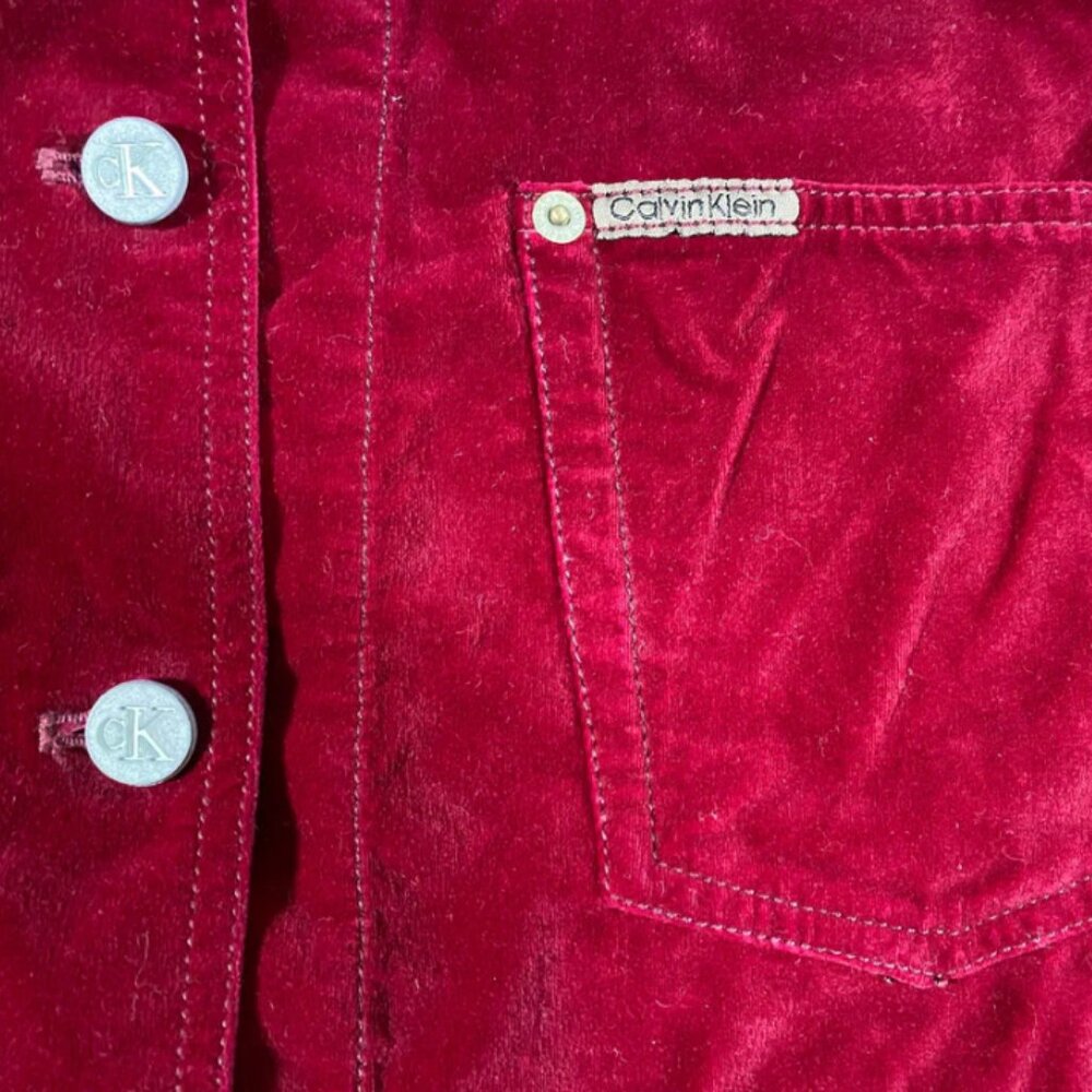 CK CALVIN KLEIN JEANS 90's RED VELVETEEN CROPPED TRUCKER JACKET |  SUPER RARE - Picture 4 of 14